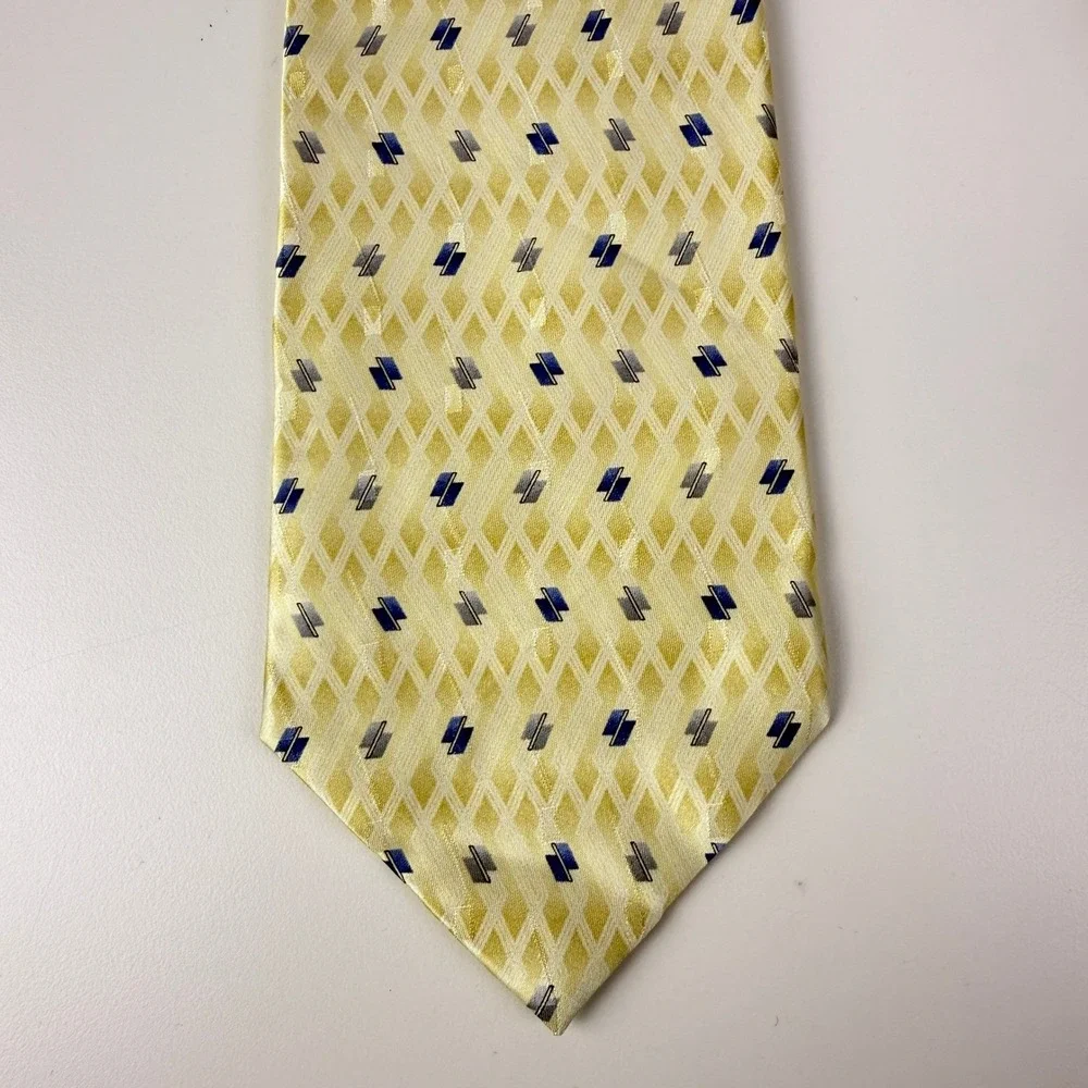 Pierre Cardin Mens Yellow Blue‎ Patterned Satin Silk Necktie Business Casual